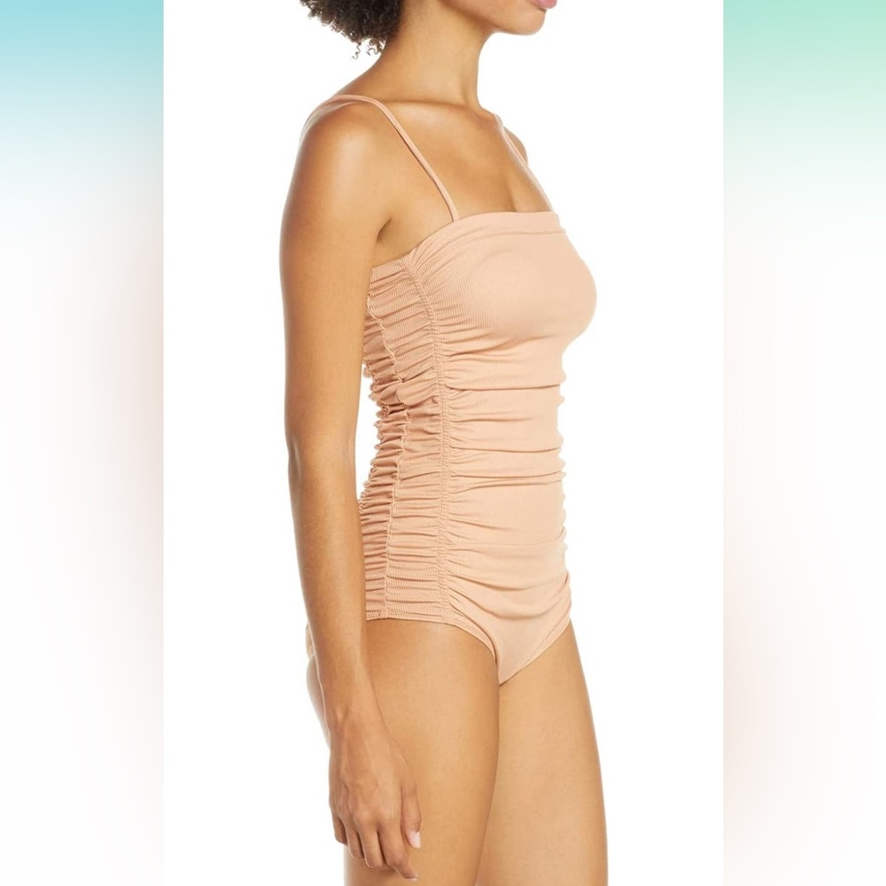 Free People Peach Ruched Tank Bodysuit